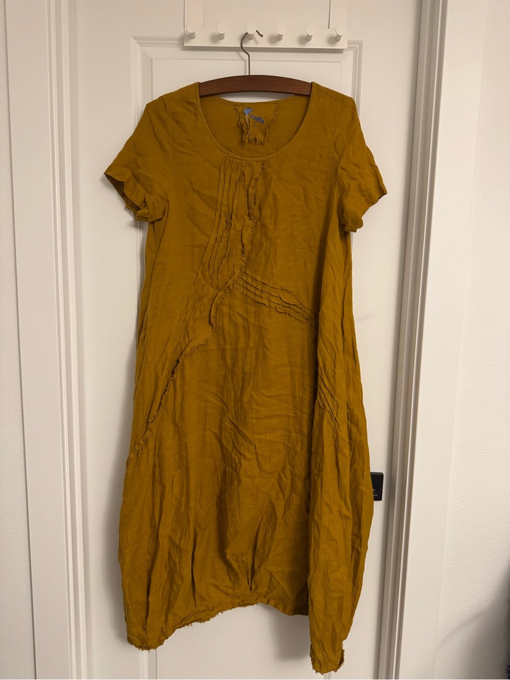 Yuvita Mustard Linen Midi Dress